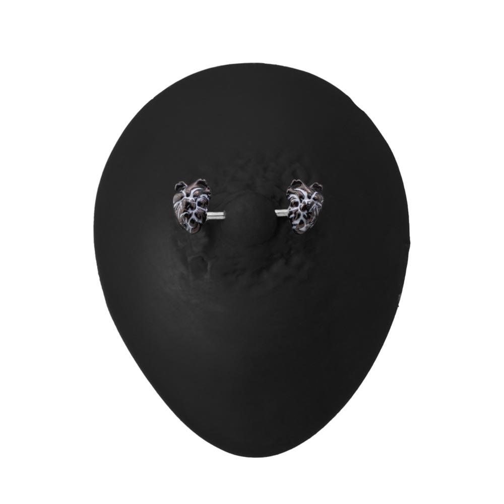 14g 1/2” PVD Black Anatomical Hearts Steel Nipple Barbell — Price Per 1 (threading)