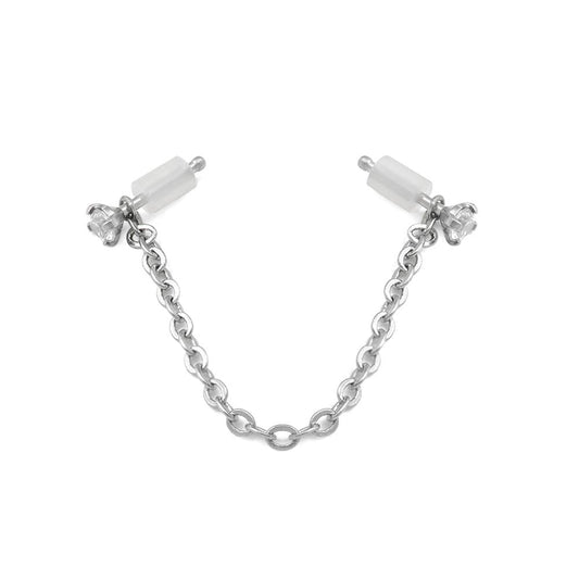 20g 1/4” Crystal Nose Bones with Chain — Set of Two Pairs - Monster Steel