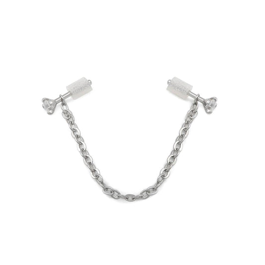 20g 1/4” Crystal Nose Bone Jewelry Set — One Pair with Chain Plus Two Studs - Monster Steel