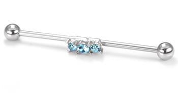 14g 1.5" Aqua Tri-Stone Industrial Barbell - Monster Steel