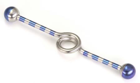 14g 1.5" Looped Dark Blue Stripe Industrial Barbell - Monster Steel