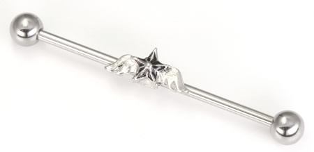 14g 1.5" Winged Star Industrial Barbell - Monster Steel