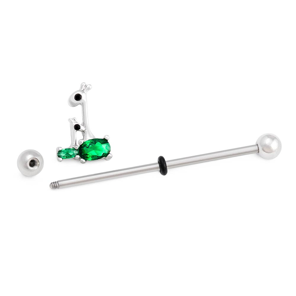 14g 1-1/2” Green Jewel Giraffe Industrial Barbell (Full)