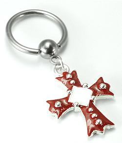 14g Crimson Cross Captive Ring - Monster Steel