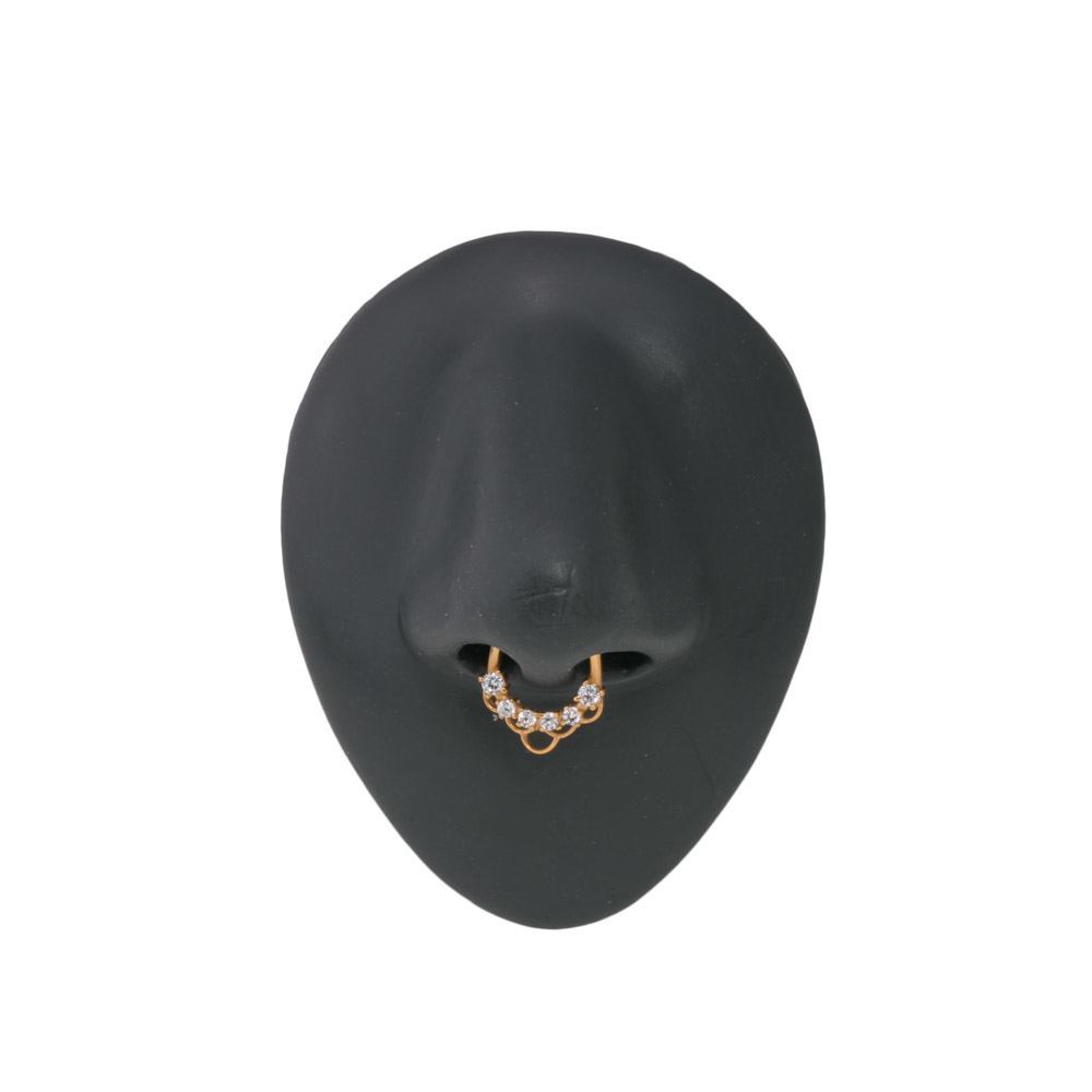 16g PVD Gold Coated Septum Clicker with Crystals and Fish Scale Pattern