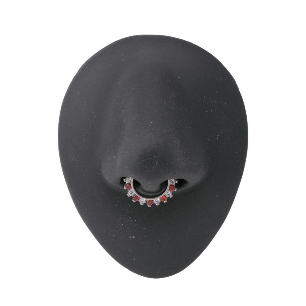 16g Red and White Peppermint Crystal-Laced Septum Clicker — Clicker Mechanism Unlatched