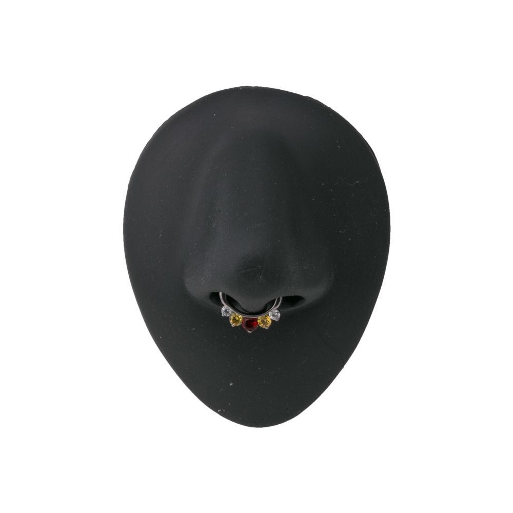 16g Steel Septum Clicker with Crystals and Three Colored Jewels — Clicker Mechanism Unlatched