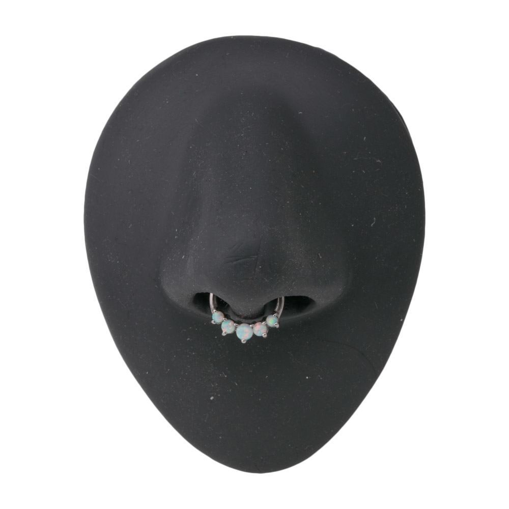 16g Steel Septum Clicker with Five Opals — Clicker Mechanism Unlatched