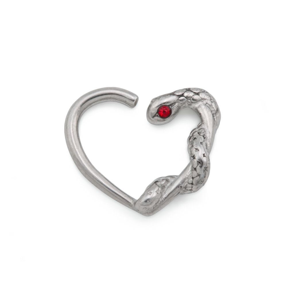 16g Red Eyed Snake Heart Bendable Ear Jewelry - Monster Steel