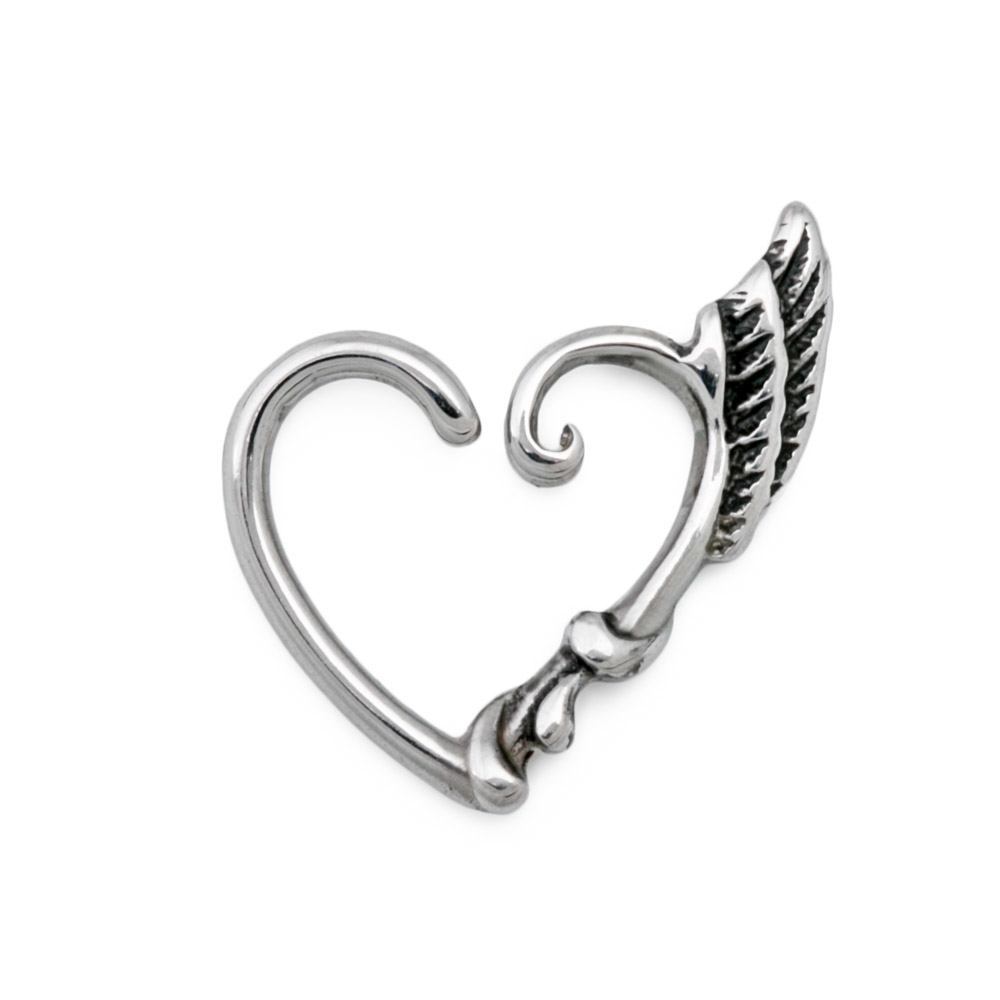 16g Angel Wing Heart Bendable Ear Jewelry — Right-Facing — Price Per 1 - Monster Steel