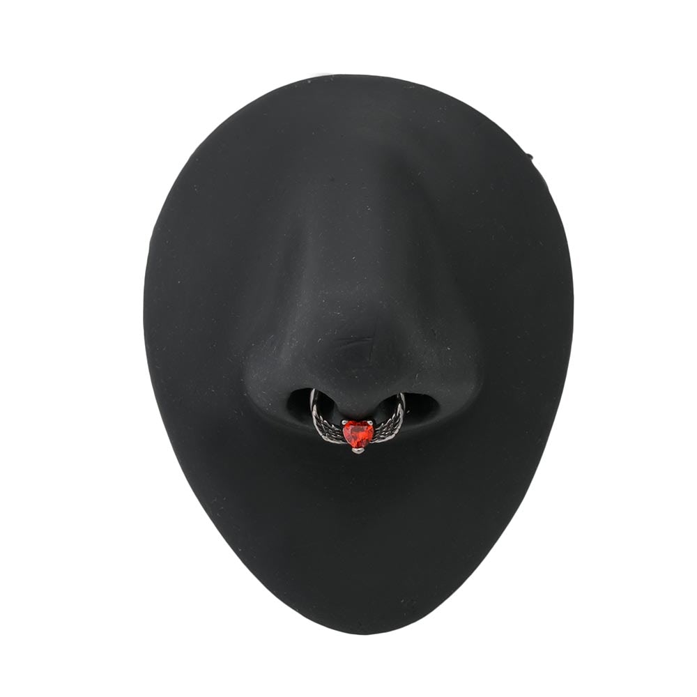 16g Hawk Wings Heart Steel Septum Clicker — Hinged Closure