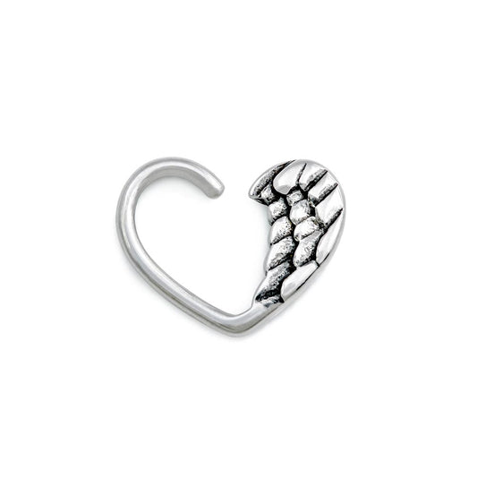16g Antique Silver Seraph Wing Bendable Heart Ear Jewelry — Price Per 2 - Monster Steel