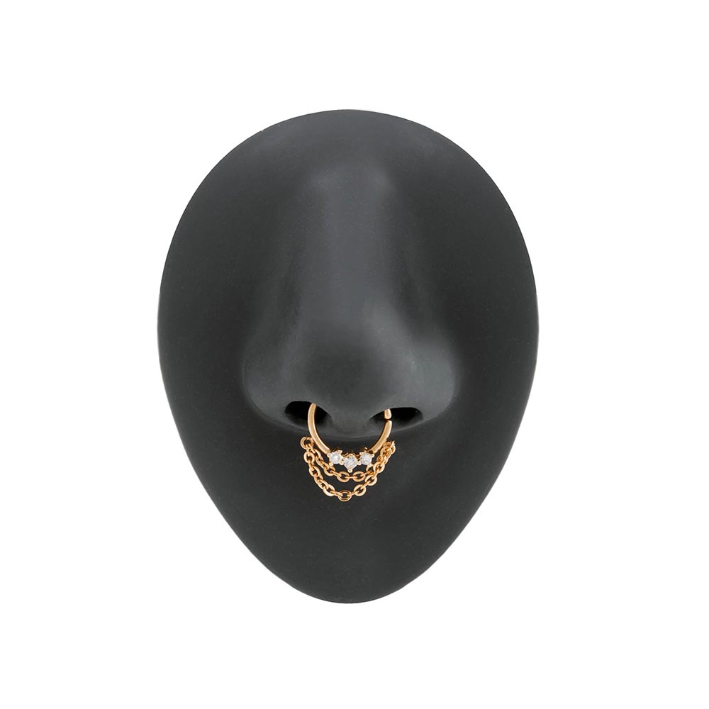 Crystal Trinity Dangle Bendable Septum Ring — Bendable Opening