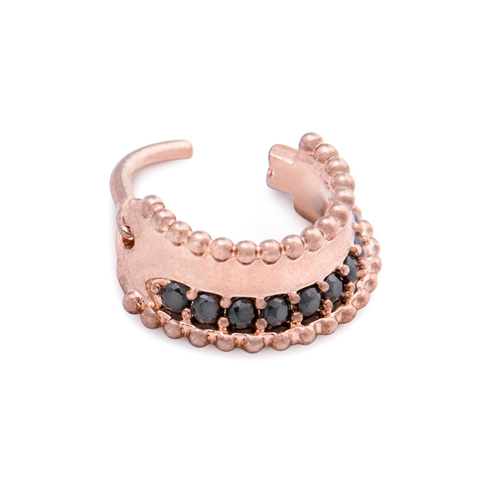 16g PVD Rose Gold Black Jeweled Prominence Septum Clicker (Modelled)