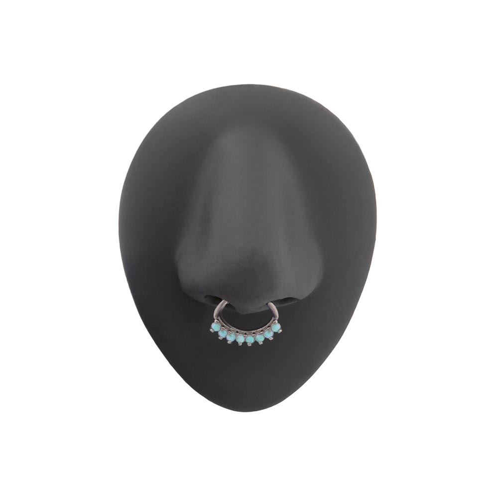 16g Opal Oval Fan Steel Septum Clicker (on Model)