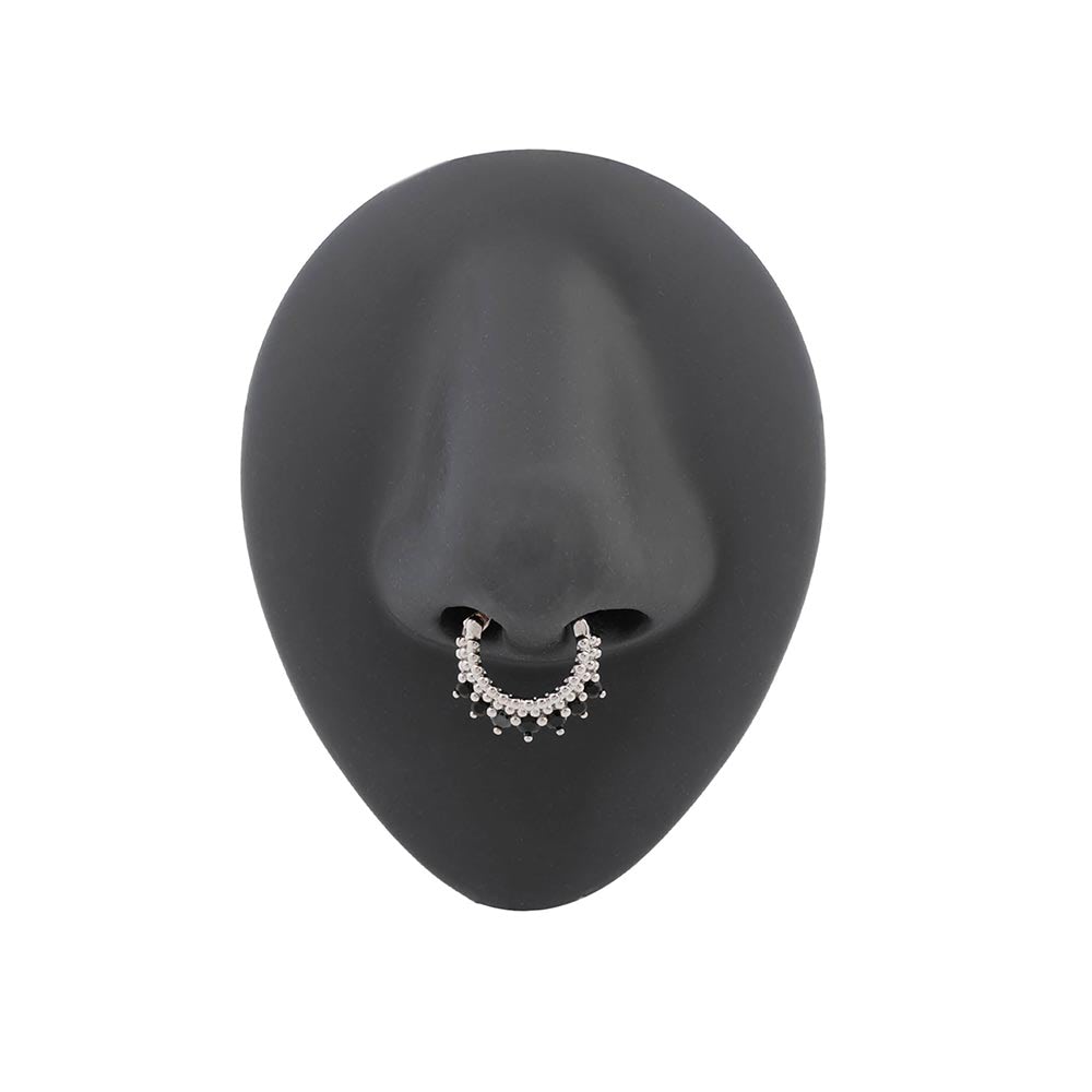 16g Rhodium Plated Black Jeweled Bijoux Steel Septum Clicker - Monster Steel