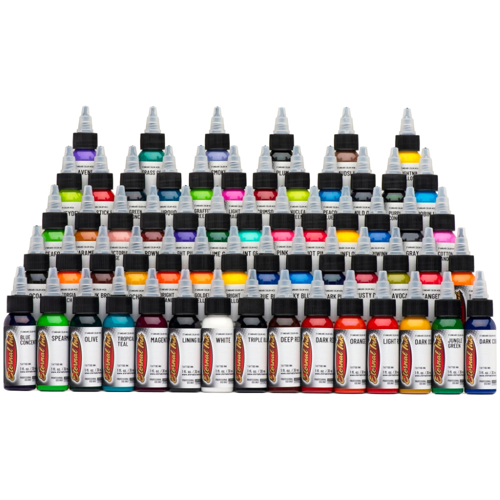Eternal Tattoo Ink - Gold Set - 60 Color Set - 1oz Bottles - Monster Steel
