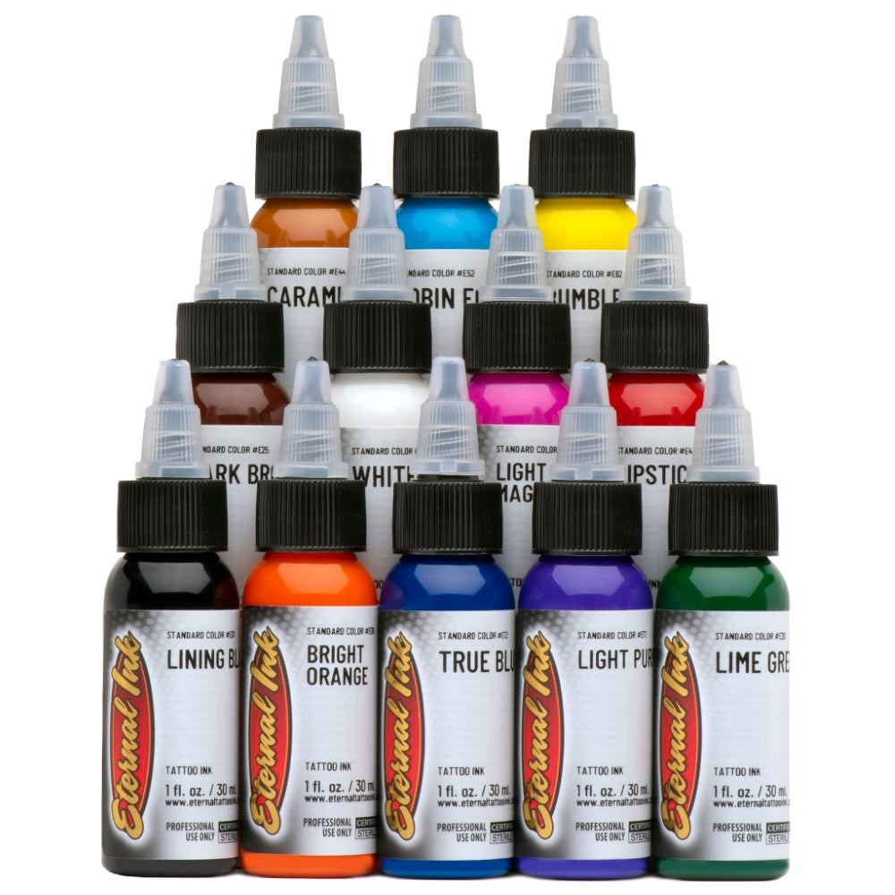Eternal Tattoo Ink - Sample Color Set of 12 - 2oz Bottles - Monster Steel