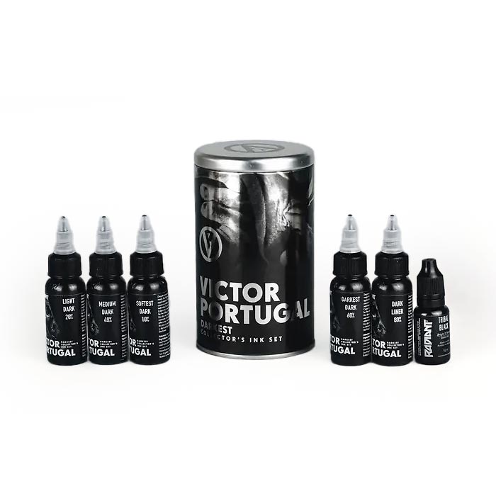 Victor Portugal Darkest Ink Set of 6 — Radiant Colors Tattoo Ink — 2oz - Monster Steel