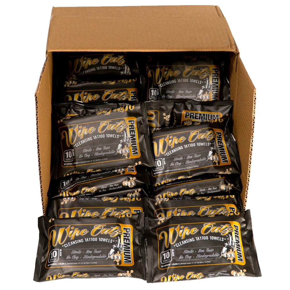 Wipe Outz™ Advanced Cleansing Tattoo Towels — Black — Case of 48 Packs