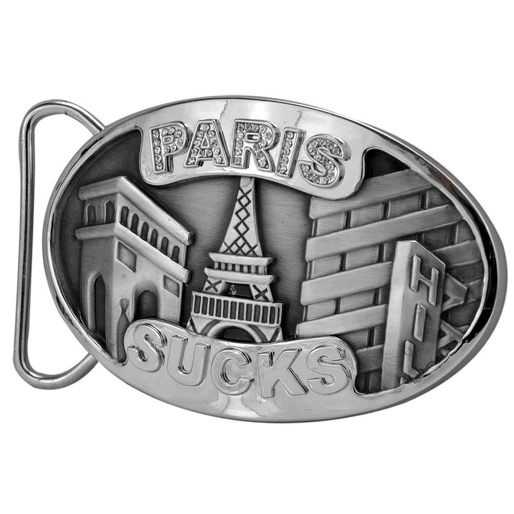 PARIS SUCKS Rhinestone Funny Belt Buckle Wholesale - Monster Steel