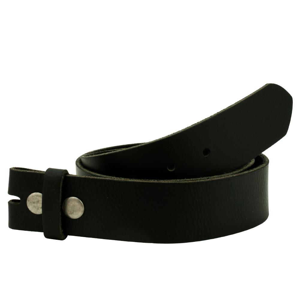 Black Distressed Top Grain Leather Snap on Belt Strap - Monster Steel