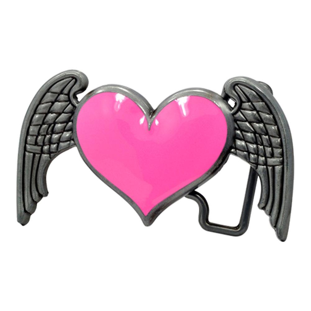 Womens Heart Wings Angel Belt Buckle Dark Brushed Metal - Monster Steel