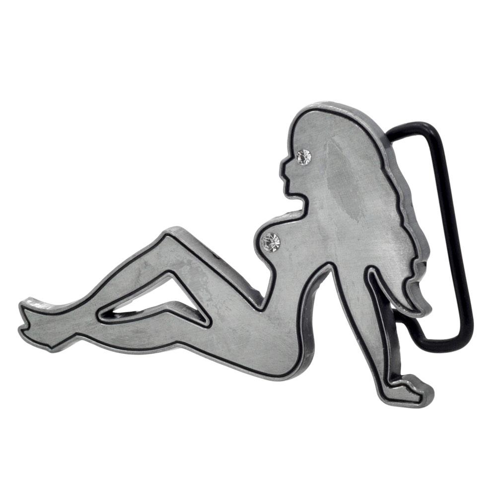 Enamel CZ Studded Mudflap Girl Belt Buckle Mud Flap - Monster Steel