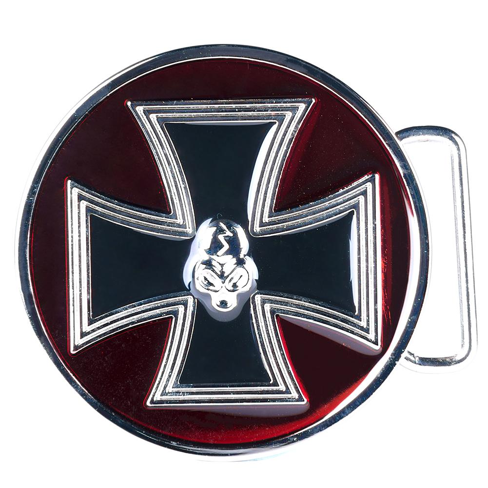 Enamel Round Iron Maltese Cross Belt Buckle - Monster Steel