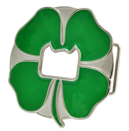 Green Enamel Shamrock Lucky 4 Leaf Clover Belt Buckle - Monster Steel