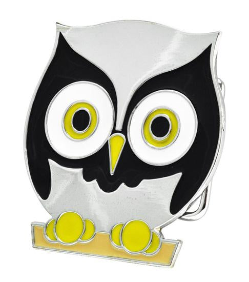 Silver & Black Owl Belt Buckle Cute Girly Big Eyes Animal - Monster Steel