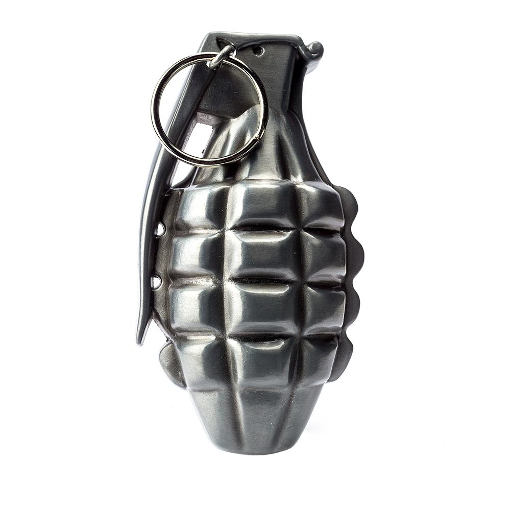 Single | Buckle Rage | Belt Buckle | 3D Grenade | Silver | Large 4.25" L x 2.50" H - Monster Steel
