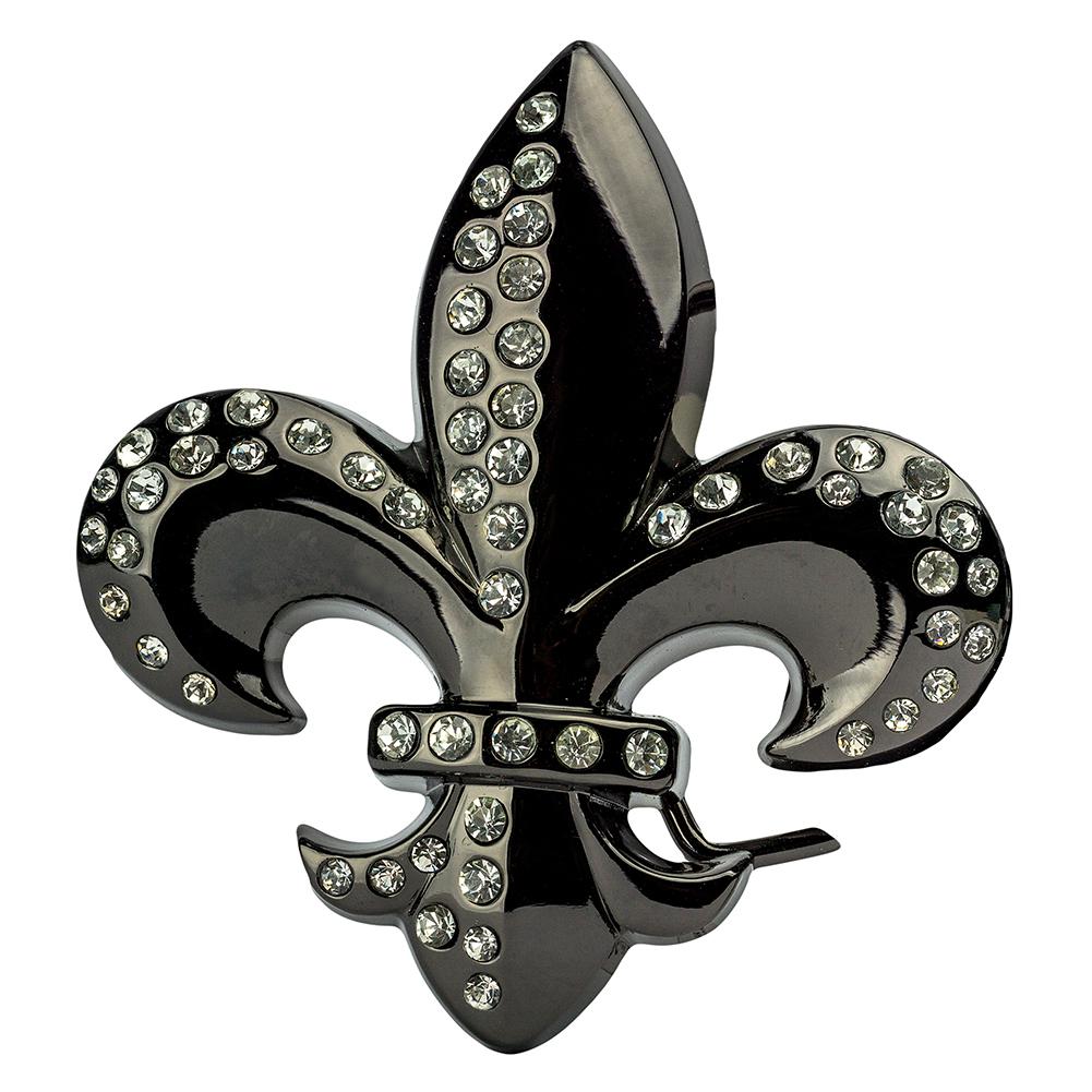 Shiny Rhinestone Encrusted Fleur de Lis Belt Buckle by Hot Buckles in Gold or Black - Monster Steel