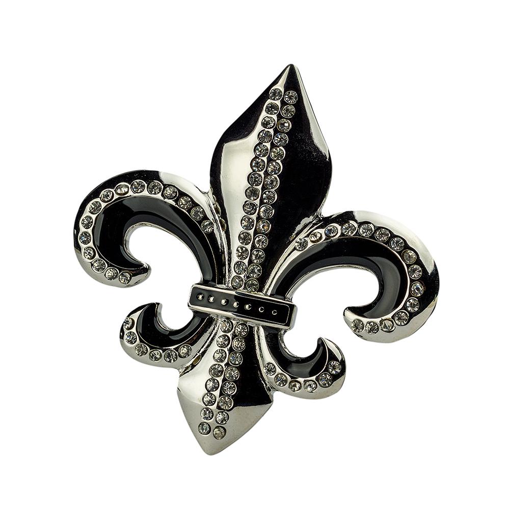Clear Rhinestone Encrusted Fleur de Lis Belt Buckle by Hot Buckles in Black, Gold or Silver - Monster Steel