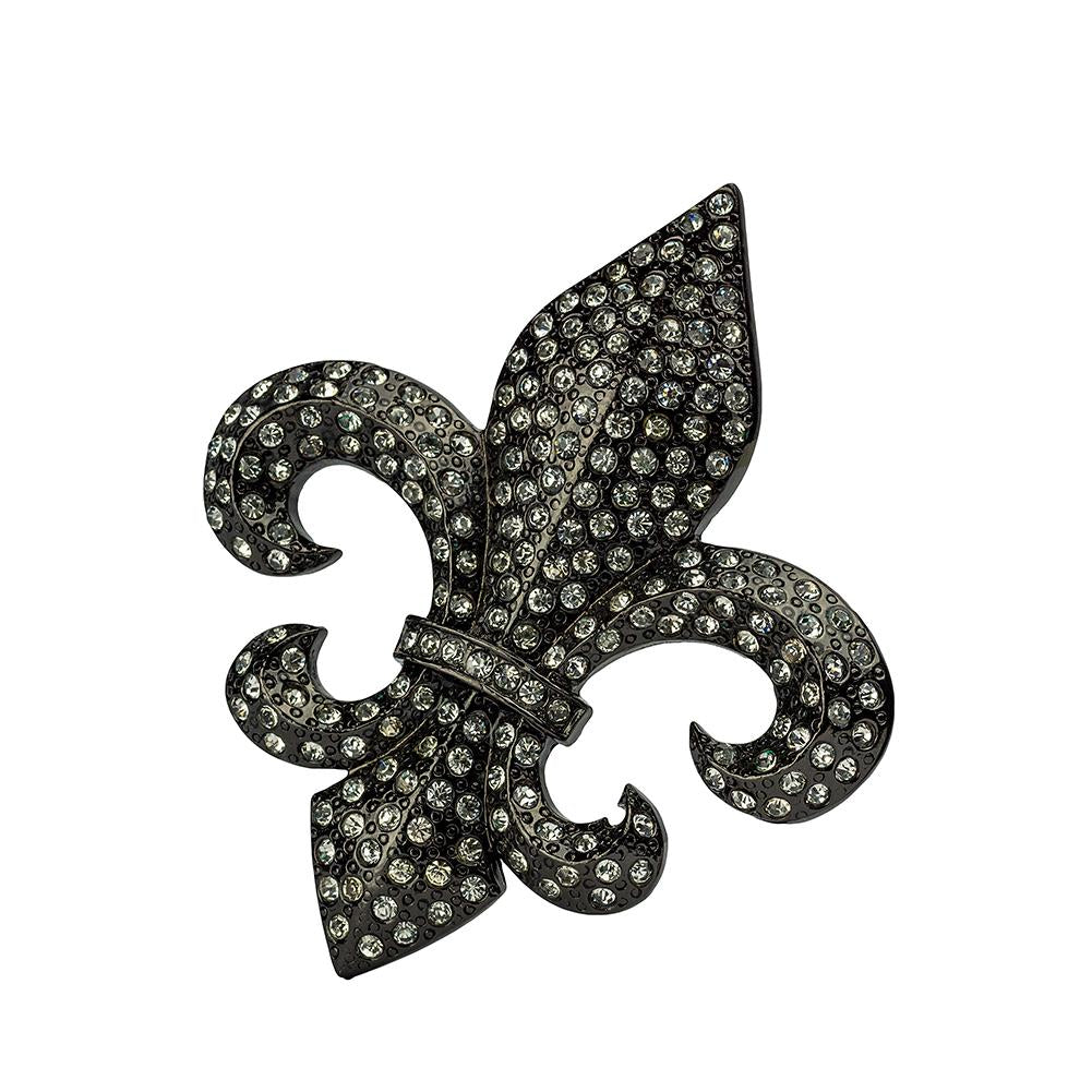 Clear Rhinestone Encrusted Fleur de Lis Belt Buckle by Hot Buckles in Black or Gold - Monster Steel