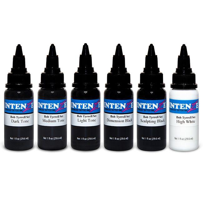 Bob Tyrrell Advanced Black and Gray Formula Set — Intenze Tattoo Ink — 6 Bottles - Monster Steel