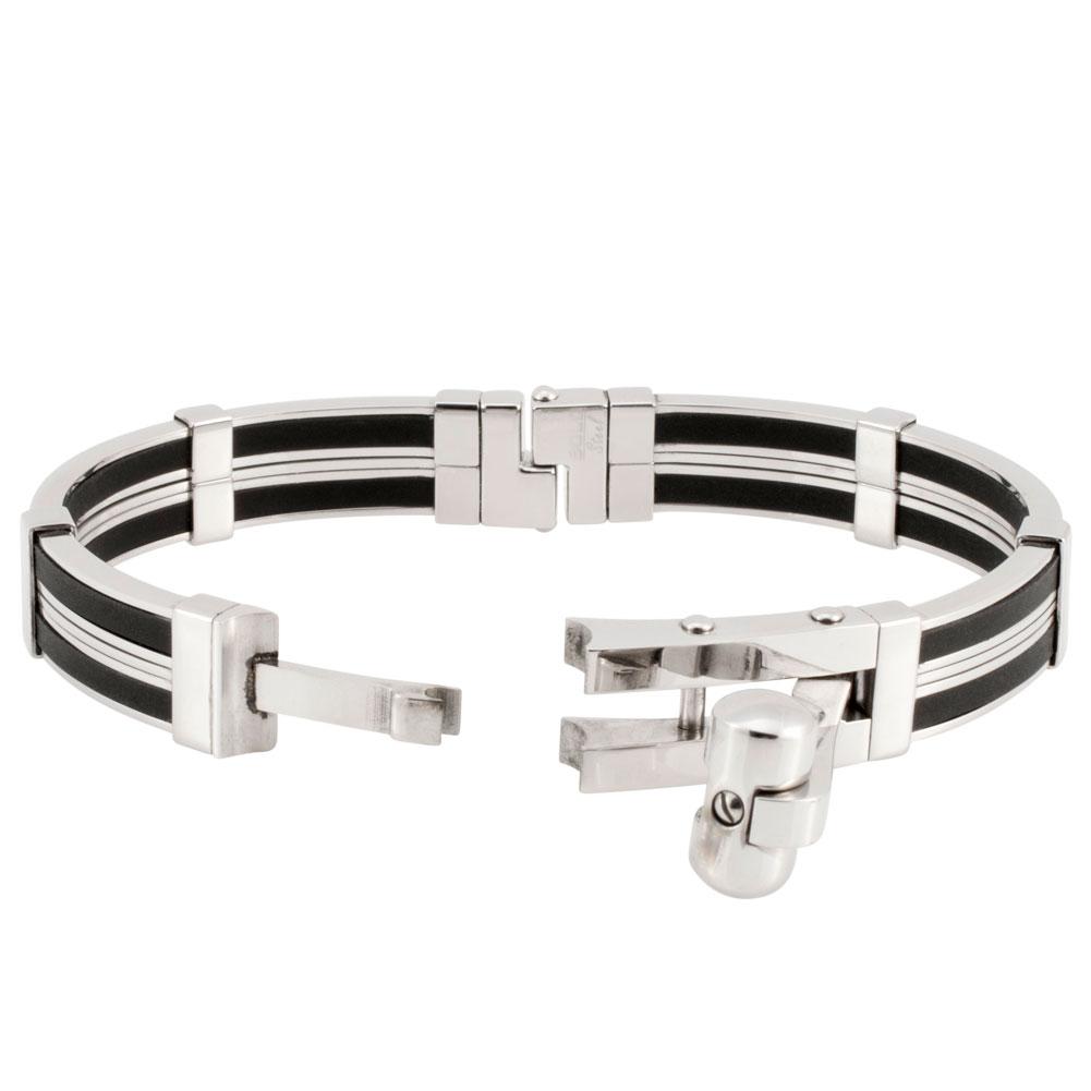 Steel and Rubber Cuff Bangle Bracelet with Spring Clasp