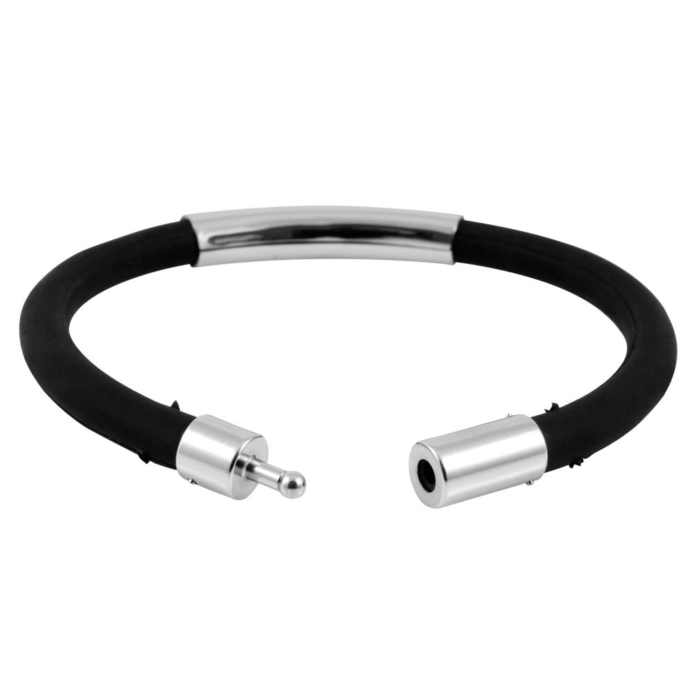 8" Unisex Black Rubber and Stainless Steel Bracelet with Clasp