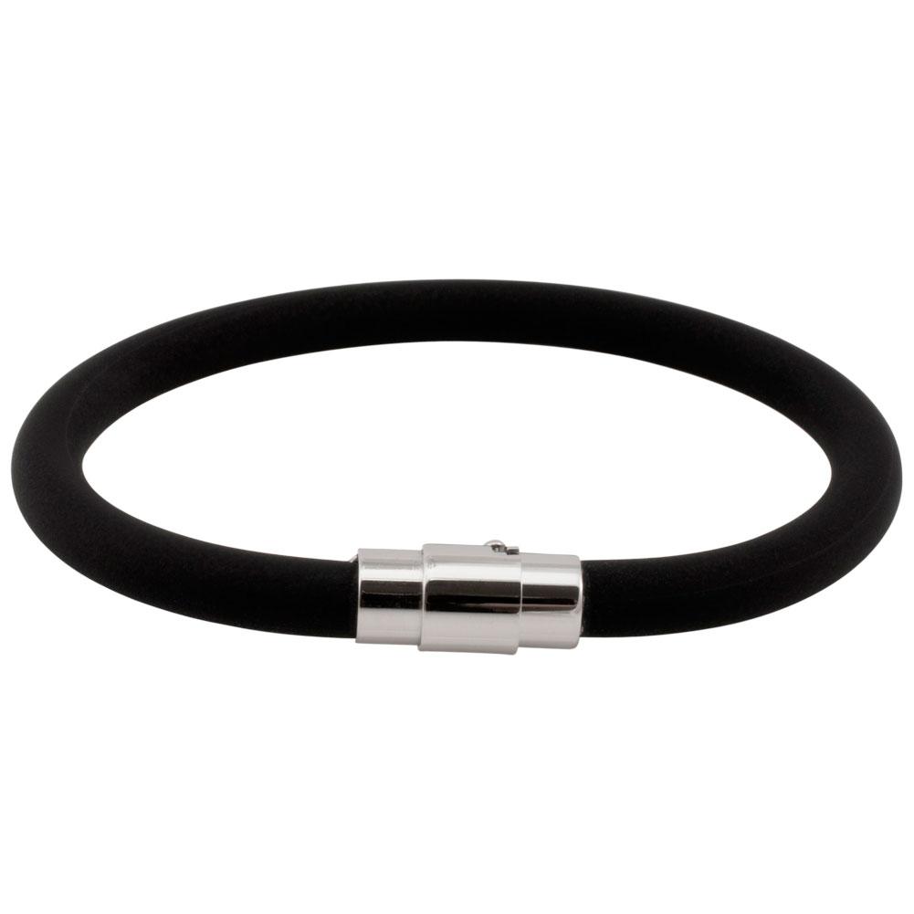 Black Soft Rubber Bracelet with Magnetic Stainless Steel Clasp