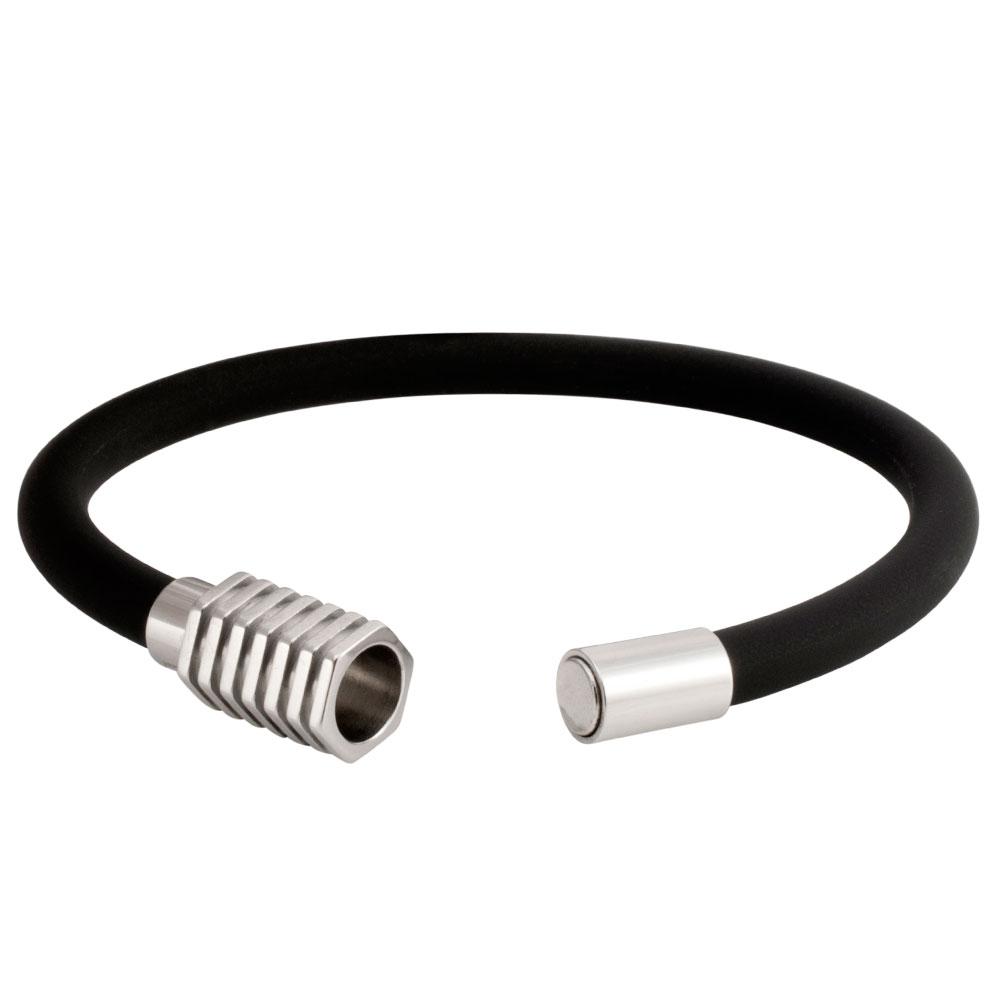 Soft Rubber Black Bracelet with Stainless Steel Clasp