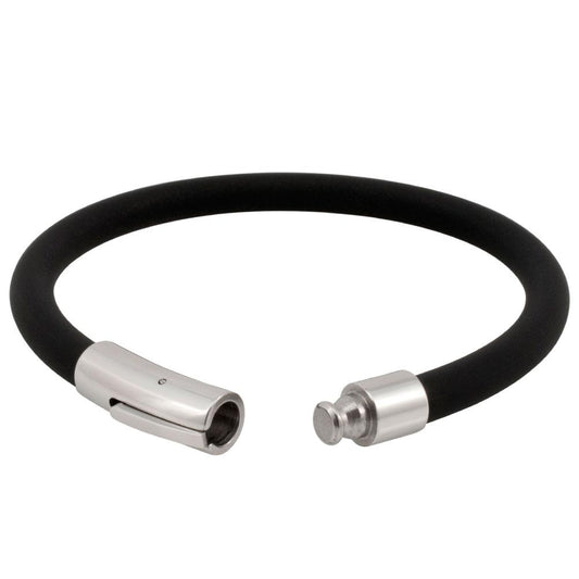 Soft Black Rubber Bracelet with Fancy Stainless Steel Clasp - Monster Steel