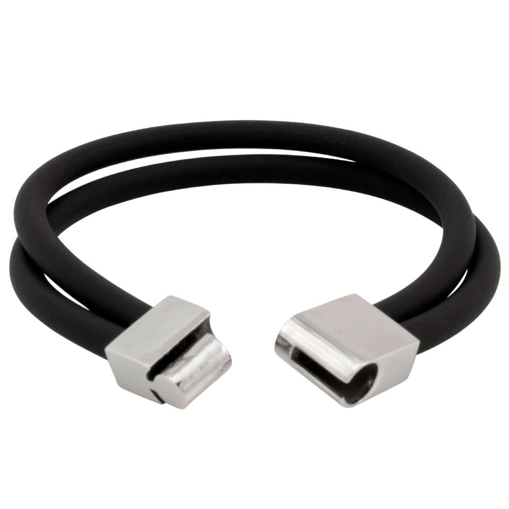 Black Rubber Straps and Stainless Steel Bracelet