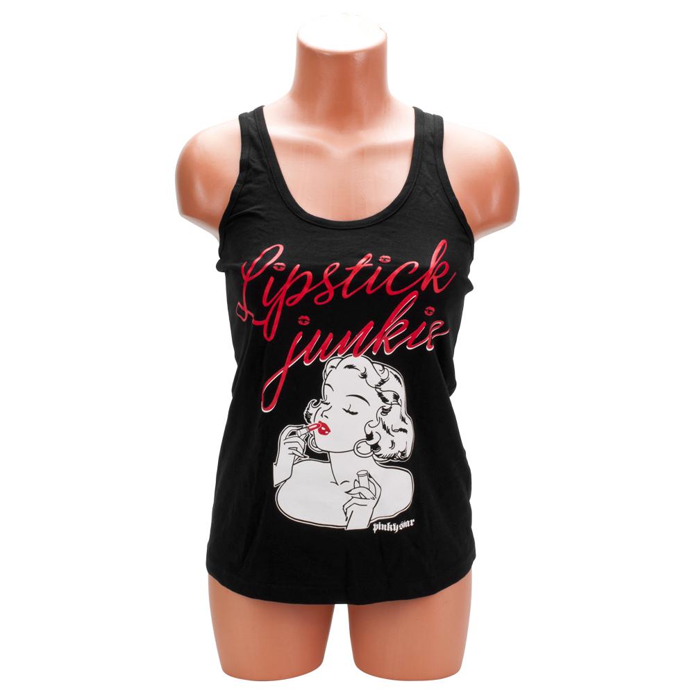 Pinky Star Lipstick Junkie Women's Black Tank Top T-Shirt