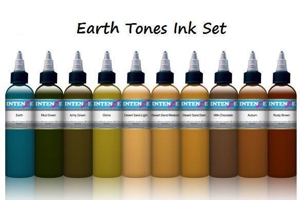 Earth Tones Color Tattoo Ink Set - 10 Bottles - 1oz - Monster Steel