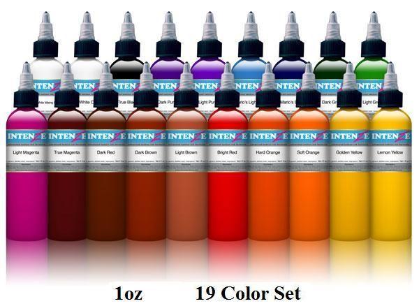 Basic 1oz Color Set - Intenze Tattoo Ink - 19 Bottles - Monster Steel