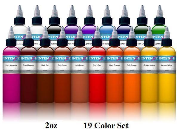 Basic 2oz Color Set - Intenze Tattoo Ink - 19 Bottles - Monster Steel