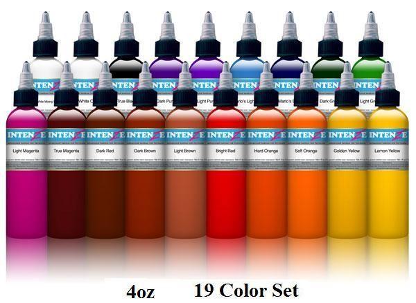 Basic 4oz Color Set - Intenze Tattoo Ink - 19 Bottles - Monster Steel