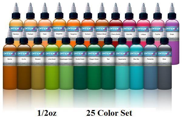 New 1/2oz Color Set - Intenze Tattoo Ink - 25 Bottles - Monster Steel