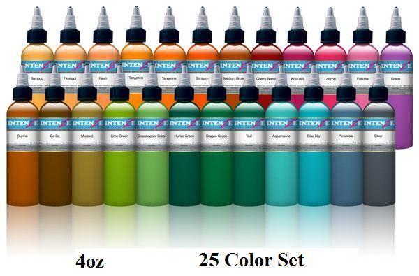 New 4oz Color Set - Intenze Tattoo Ink - 25 Bottles - Monster Steel