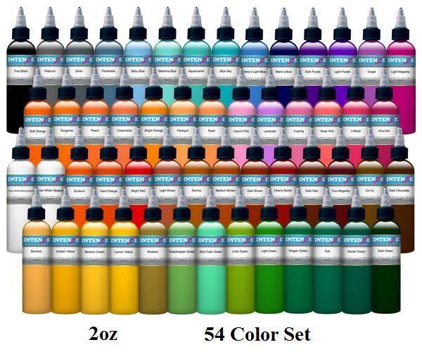 54 Color Set - Intenze Tattoo Ink - 2oz Bottles - Monster Steel